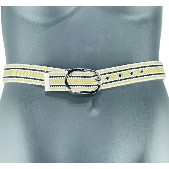Nine West Womens Reversible Canvas Belt With Silver Buckle - Picture 1 of 7